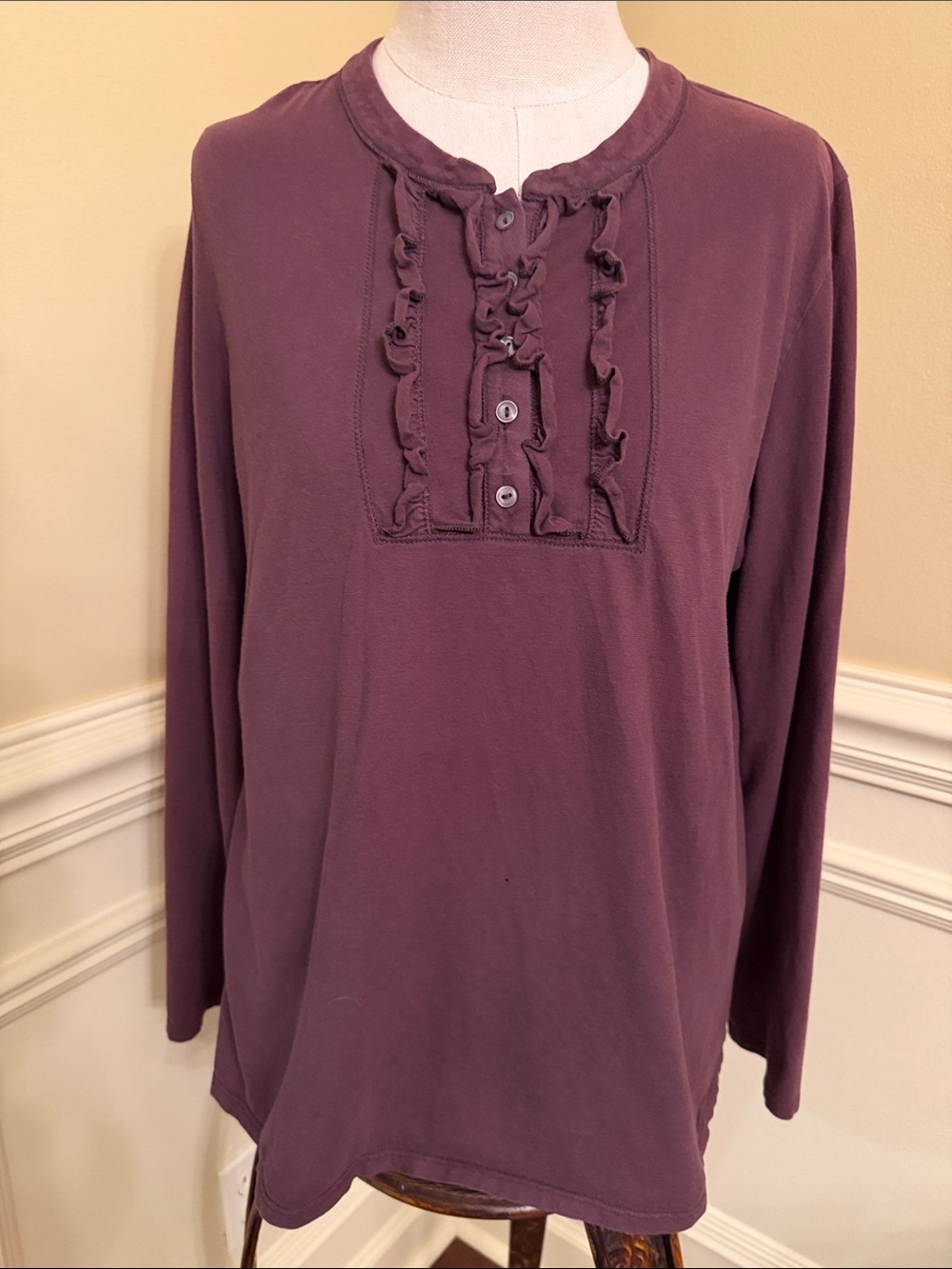 J. Jill Ruffle Front Henley Tee in Plum
